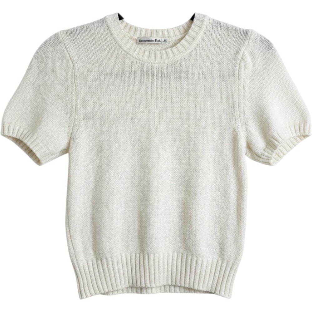 Abercrombie & Fitch Short Sleeve Sweater Women XS Ivory Knit Crew Neck Top